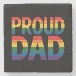 Proud Dad Family LGBTQ Gay Pride Ally Rainbow Stone Coaster