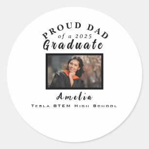 Proud Dad Graduation 2025 Custom Photo Gift Classic Round Sticker