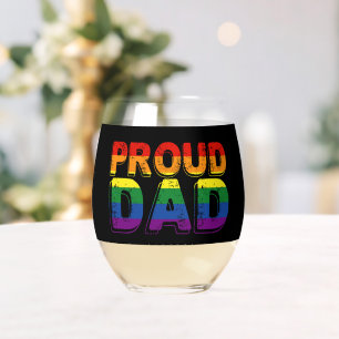 Proud Dad LGBT Parent Gay Pride Dad Stemless Wine Glass