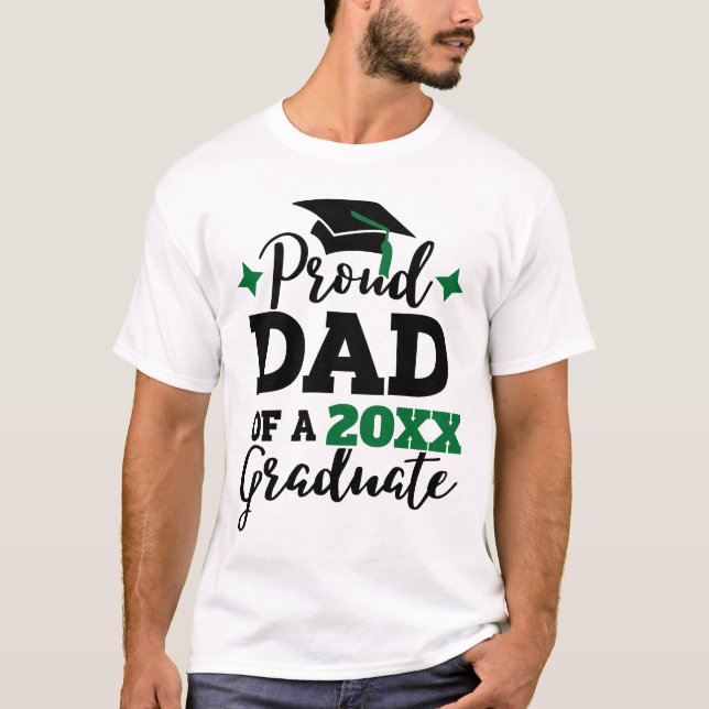 Proud Dad of 2022 graduate black green cap tassel T-Shirt (Front)