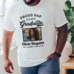Proud Dad of a 2024 Graduate White Custom Photo T-Shirt<br><div class="desc">Stylish white "Proud Dad of a 2024 Graduate" graduation t-shirt design features a photo of the grad framed in black with simple and classic name, class year, and school name wording that can be personalised for any family member. Shirt colours and style can be modified to coordinate with school or...</div>
