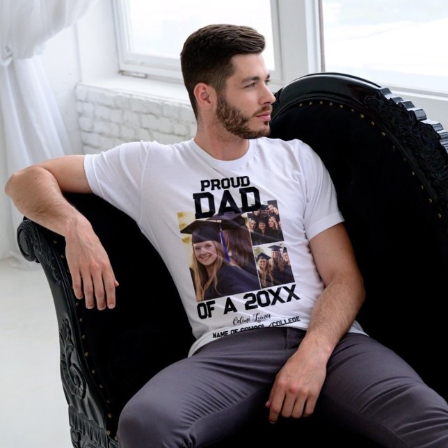 Proud Dad of a 2026 Graduate 3-Photo Collage T-Shirt (Personalized Proud Dad Of | Photo Collage T-Shirt)