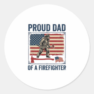 Proud Dad of a Firefighter Vintage Flag Vector_1 Classic Round Sticker