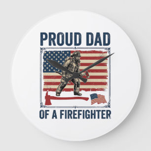 Proud Dad of a Firefighter Vintage Flag Vector_1 Large Clock