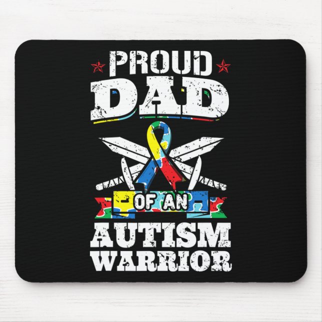 Proud Dad Of An Autism Warrior Autistic Awareness  Mouse Mat (Front)
