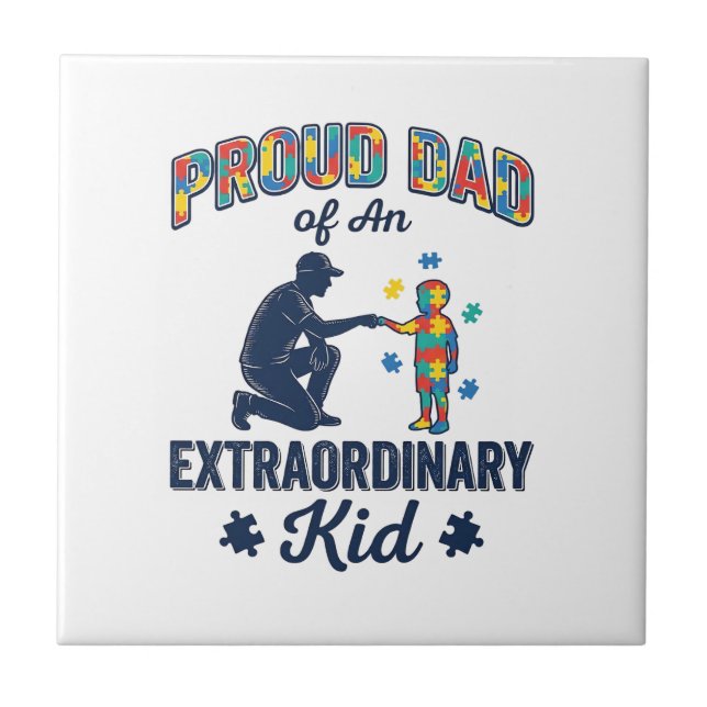 Proud Dad of an Extraordinary Kid Autism Vector De Tile (Front)