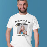 Proud Dad of Graduate Photo Custom Graduation Year T-Shirt<br><div class="desc">Personalised proud dad of a 2025 graduate t-shirt with your own senior student's custom photo and name. Features a cute graduation cap on the photograph. These customised parent tees are perfect for a graduation ceremony. Show everyone your senior photograph.</div>
