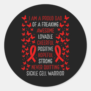 Proud Dad Of Sickle Cell Warrior Awareness Ribbon Classic Round Sticker