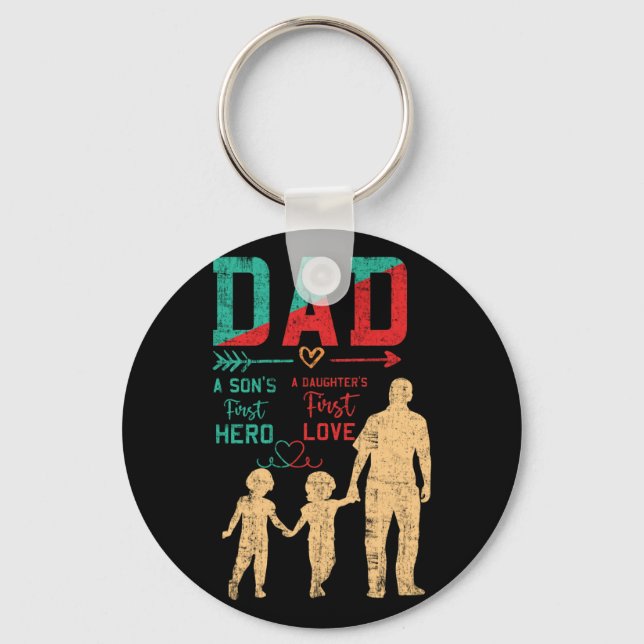 Proud Dad Of Twins A Son's First Hero A Daughter's Key Ring (Front)