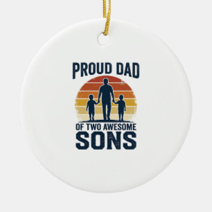 Proud Dad of Two Awesome Sons Vintage Shirt Design Ceramic Tree Decoration