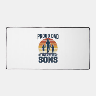 Proud Dad of Two Awesome Sons Vintage Shirt Design Desk Mat