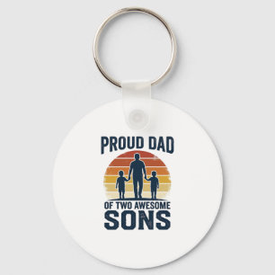 Proud Dad of Two Awesome Sons Vintage Shirt Design Key Ring