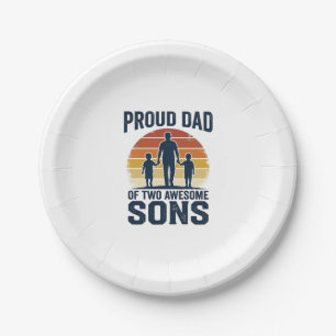 Proud Dad of Two Awesome Sons Vintage Shirt Design Paper Plate