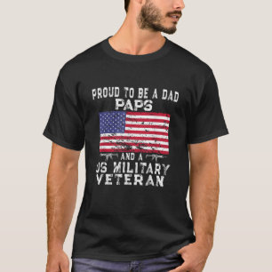 Proud Dad Paps Military Veteran Retro US Flag Gran T-Shirt