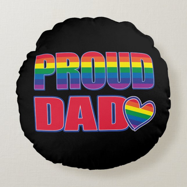 Proud Dad - Rainbow Flag Round Cushion (Front)
