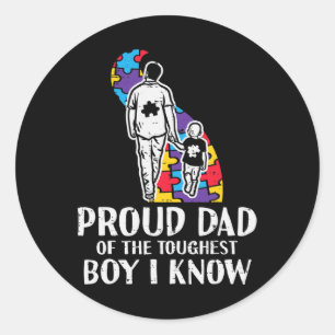 Proud Dad Toughest Boy Autism Awareness Asd Daddy Classic Round Sticker