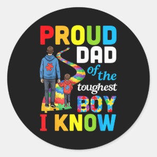 Proud Dad Toughest Boy I Know Autism Puzzle Path F Classic Round Sticker