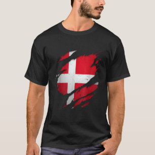 Proud Danish Danmark Torn Ripped Denmark Flag T-Shirt
