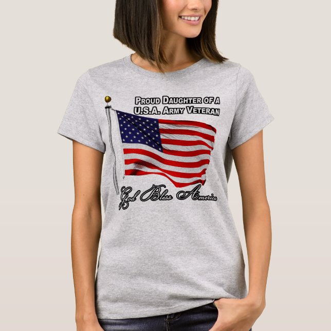 Proud Daughter Of A US Army Veteran With USA Flag T-Shirt (Front)