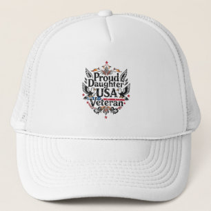 Proud Daughter of a USA Veteran US Military Armed Trucker Hat