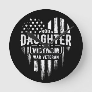 Proud Daughter Vietnam Vet Dad Round Clock
