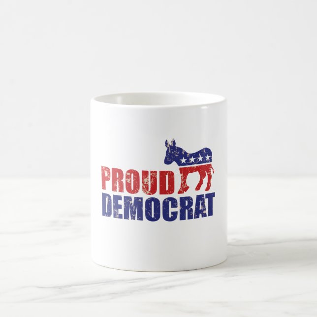 Proud Democrat Donkey Distressed Tan Coffee Mug (Center)
