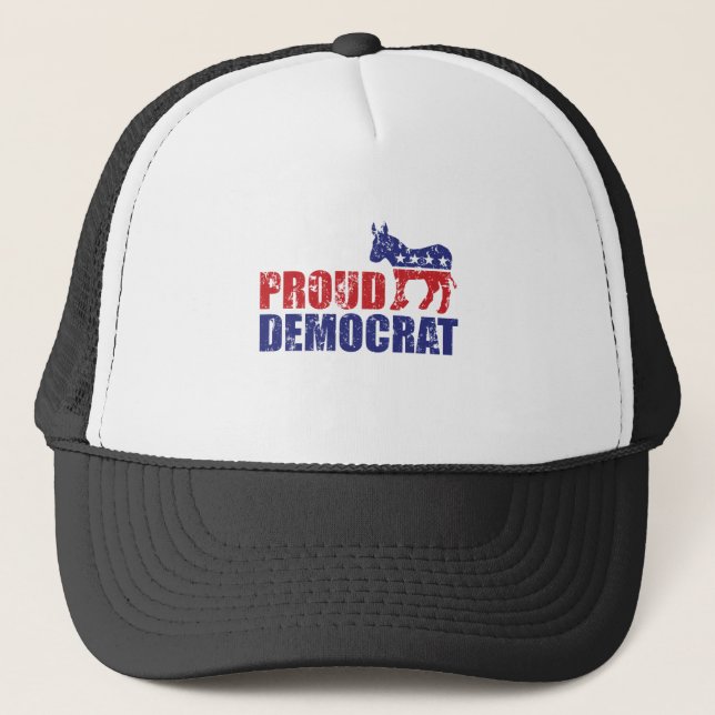 Proud Democrat Donkey Distressed Trucker Hat (Front)