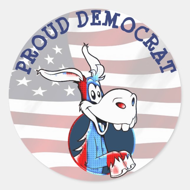 Proud Democrat Political Party Donkey Patriotic Classic Round Sticker (Front)