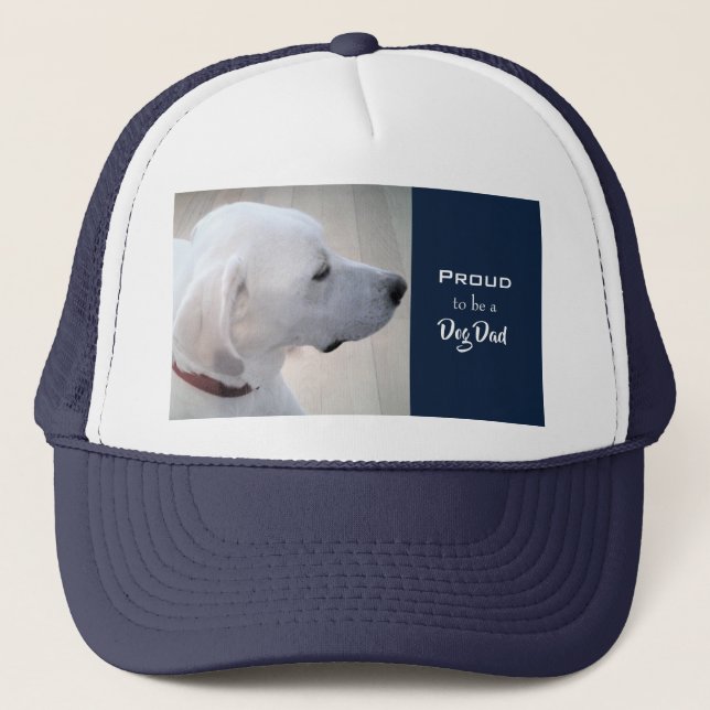Proud Dog Dad Cute White Labrador Mix Dog Profile Trucker Hat (Front)