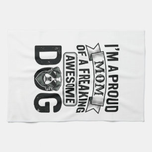 Proud Dog Mom Vintage Engraving Vector Design_1 Tea Towel