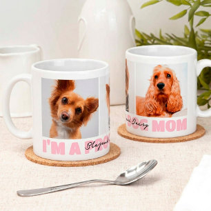 Proud Dog Mum Gift Custom Photo Collage Pink Coffee Mug
