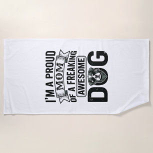 Proud Dog Mum Vintage Engraving Vector Design_1 Beach Towel