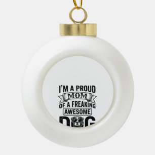 Proud Dog Mum Vintage Engraving Vector Design_1 Ceramic Ball Christmas Ornament