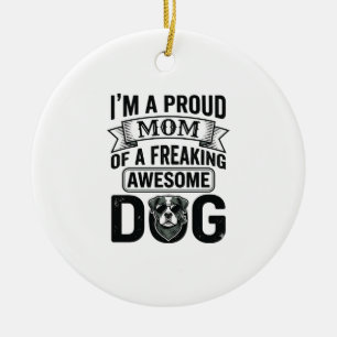 Proud Dog Mum Vintage Engraving Vector Design_1 Ceramic Tree Decoration