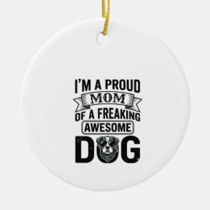 Proud Dog Mum Vintage Engraving Vector Design_1 Ceramic Tree Decoration