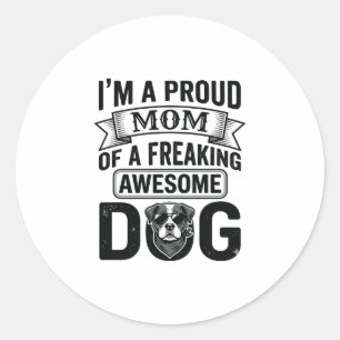 Proud Dog Mum Vintage Engraving Vector Design_1 Classic Round Sticker