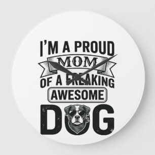 Proud Dog Mum Vintage Engraving Vector Design_1 Large Clock