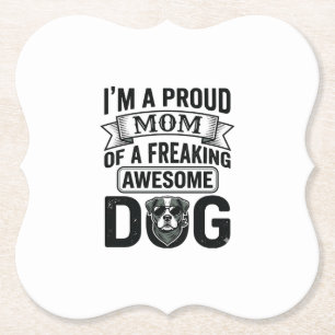 Proud Dog Mum Vintage Engraving Vector Design_1 Paper Coaster
