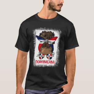 Proud Dominican Girl Messy Bun Dominica Flag Black T-Shirt