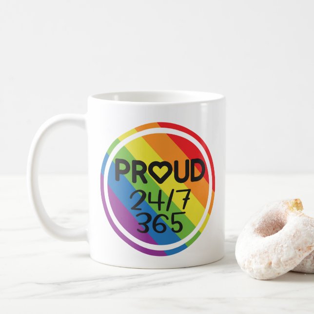 Proud everyday rainbow colours pride month coffee mug (With Donut)