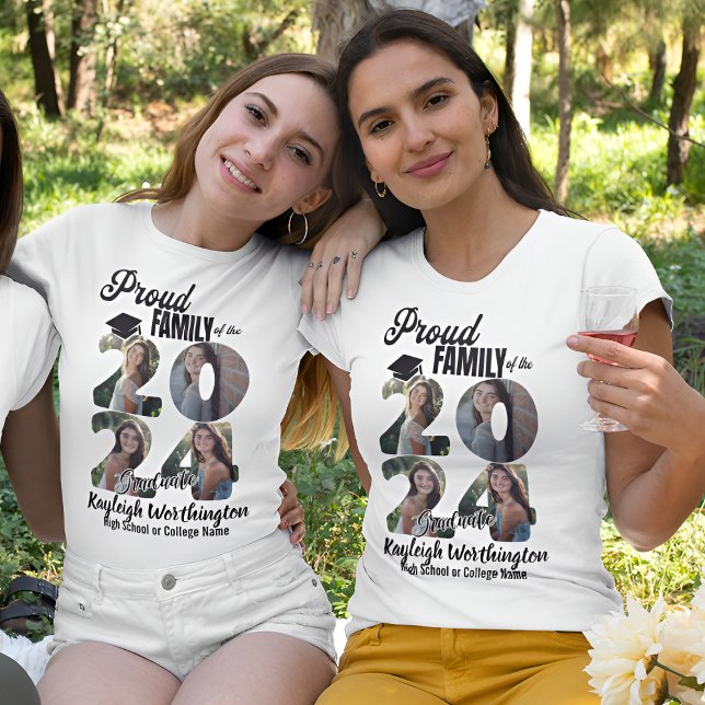 Proud Family of 2024 Graduate Custom Photo Collage T-Shirt (Creator Uploaded)