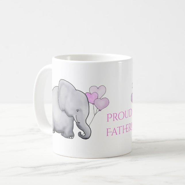 Proud Father Cute Pink Baby Elephant with Balloons Coffee Mug (Front Left)