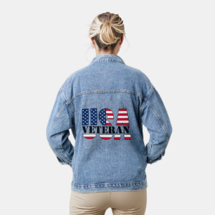 Proud Female Veteran Patriotic Denim Jacket