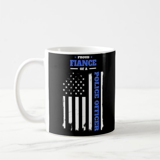 Proud Fiance of a Police Officer Distressed Flag Coffee Mug (Left)