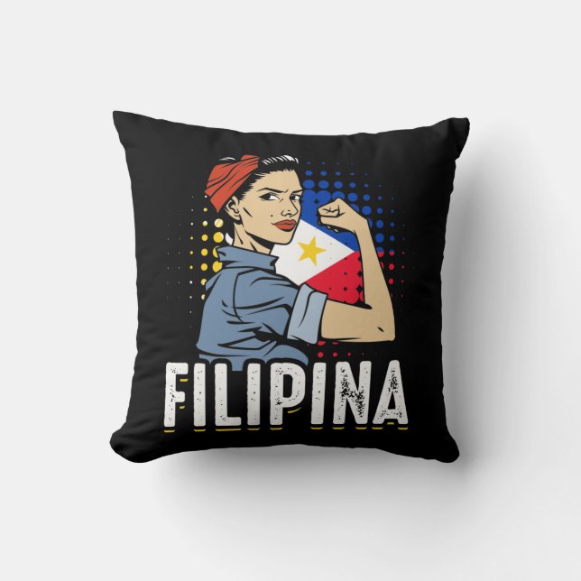 Proud Filipina Woman Girl Philippines Flag Cushion (Front)