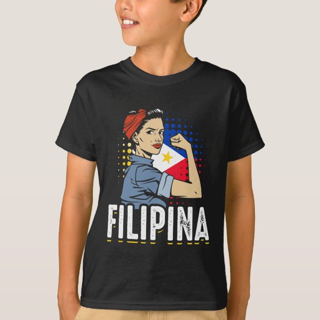 Proud Filipina Woman Girl Philippines Flag T-Shirt (Front)