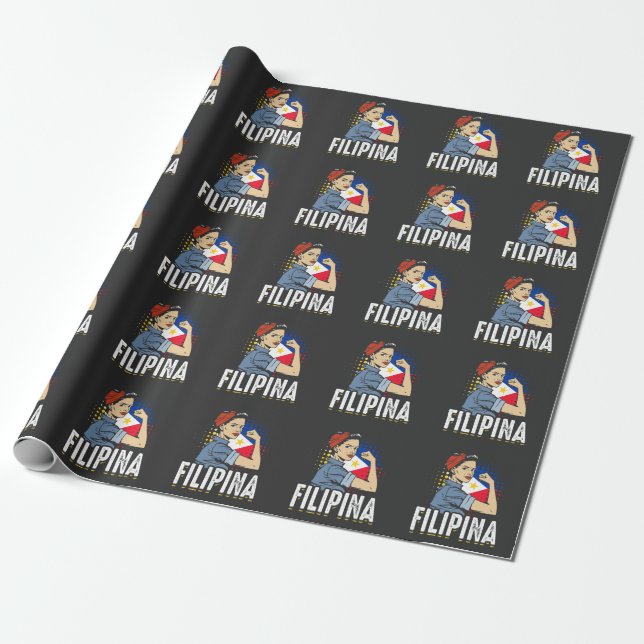 Proud Filipina Woman Girl Philippines Flag Wrapping Paper (Unrolled)