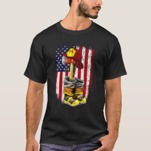 Proud Firefighter American Flag Fireman Axe Boots  T-Shirt