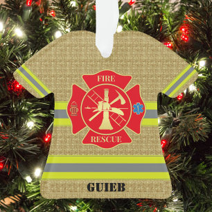 Proud Firefighter Maltese Cross Bunker Gear Decor Ornament