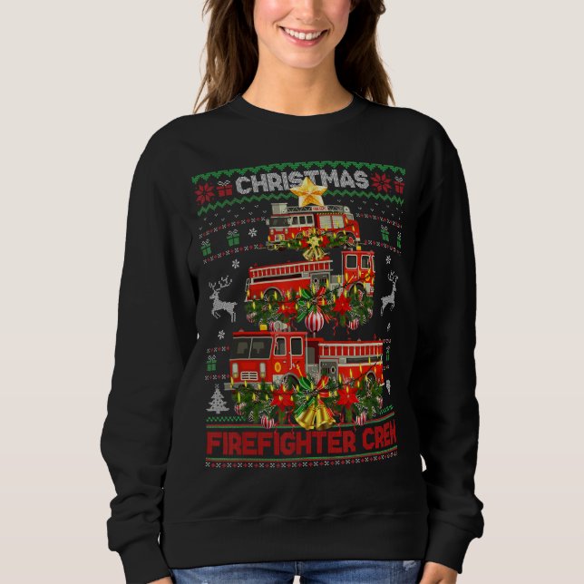 Proud Firefighter Ugly Sweater Fire Truck Christma (Front)